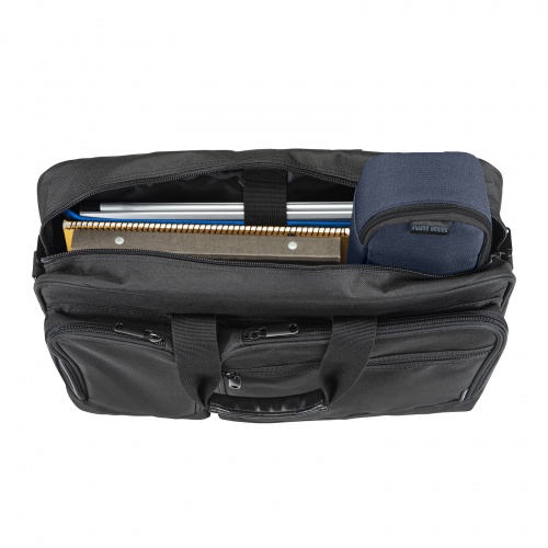 ガジェットポーチ（トラベルポーチ・旅行・海外旅行・出張・収納・整理・小物入れ・内寸23.5cm・奥行9cm・高さ5.5cm・ストラップ付・ネイビー）