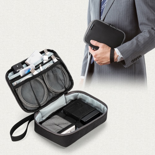 ポーチ（トラベルポーチ・ガジェットポーチ・小物入れ・おしゃれ・大容量・人気・おすすめ・男性・仕切り・コンパクト・収納・便利・持ち運び・黒）IN-AD8BK サンワサプライ