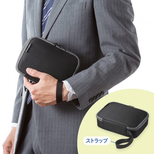 ポーチ（トラベルポーチ・ガジェットポーチ・小物入れ・おしゃれ・大容量・人気・おすすめ・男性・仕切り・コンパクト・収納・便利・持ち運び・黒）IN-AD8BK サンワサプライ