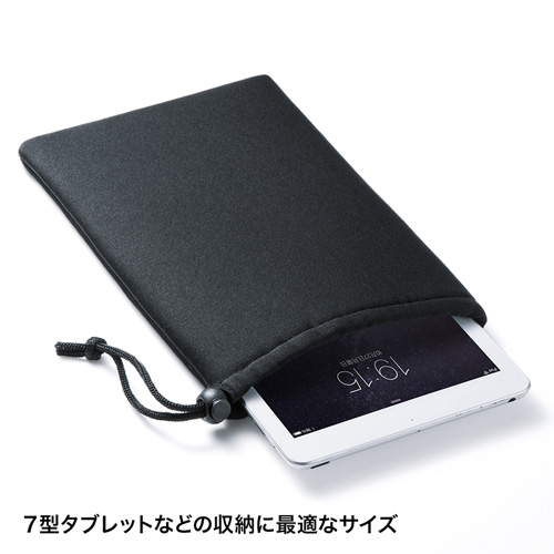 マルチクッションケース（Mサイズ・巾着タイプ・ブラック） IN-C2K サンワサプライ