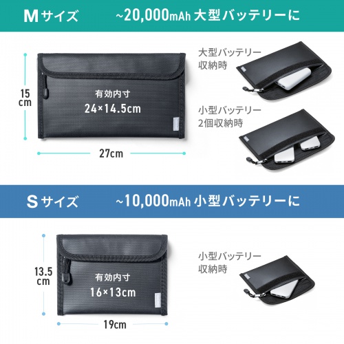 モバイルバッテリーケース（難燃性ケース・燃えにくい・ガジェットポーチ・Mサイズ・ブラック）
