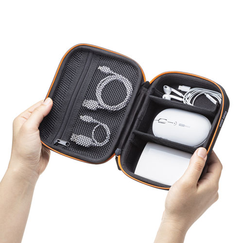 ポーチ（トラベルポーチ・ガジェットポーチ・小物入れ・おしゃれ・大容量・人気・おすすめ・男性・仕切り・収納・便利・持ち運び・セミハード・黒） IN-HDAD1BK サンワサプライ