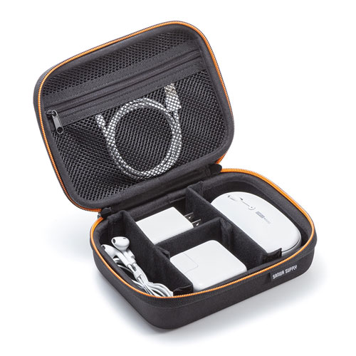 ポーチ（トラベルポーチ・ガジェットポーチ・小物入れ・おしゃれ・大容量・人気・おすすめ・男性・仕切り・収納・便利・持ち運び・セミハード・黒） IN-HDAD1BK サンワサプライ