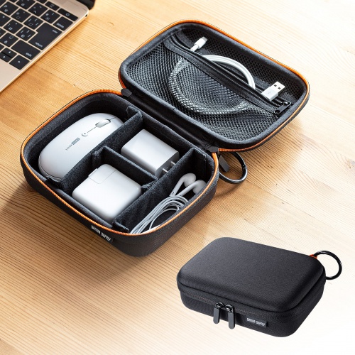 ポーチ（トラベルポーチ・ガジェットポーチ・小物入れ・おしゃれ・大容量・人気・おすすめ・男性・仕切り・収納・便利・持ち運び・セミハード・黒） IN-HDAD1BK サンワサプライ