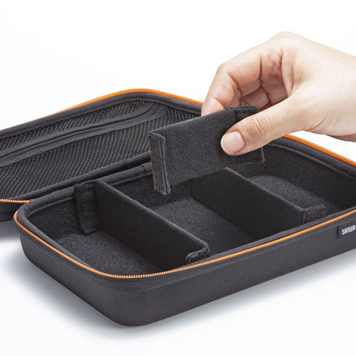 ポーチ（トラベルポーチ・ガジェットポーチ・小物入れ・おしゃれ・大容量・人気・おすすめ・男性・仕切り・収納・便利・持ち運び・セミハード・黒） IN-HDAD2BK サンワサプライ