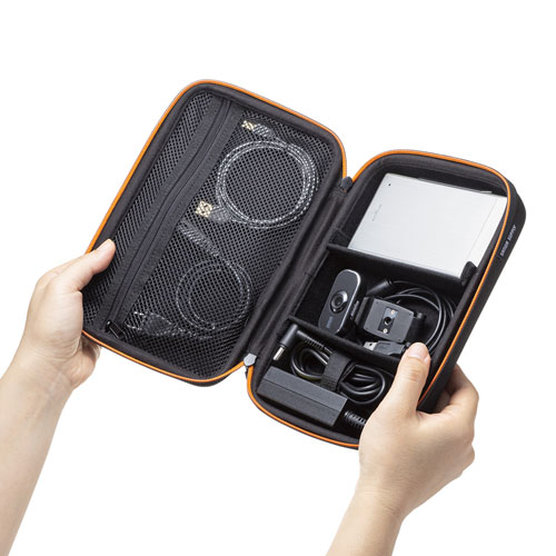 ポーチ（トラベルポーチ・ガジェットポーチ・小物入れ・おしゃれ・大容量・人気・おすすめ・男性・仕切り・収納・便利・持ち運び・セミハード・黒） IN-HDAD2BK サンワサプライ