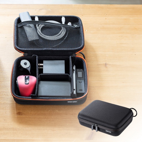 ガジェットケース（セミハード・ブラック・小物収納・インナーケース・モバイルバッテリー・充電器・スマホ収納ポーチ・幅22cm・Lサイズワイド）