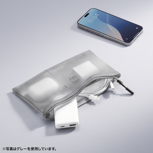 メッシュケース（メッシュポーチ・トラベルポーチ・ナイロン素材・小物入れ・幅20/高さ12cm・ブラック）