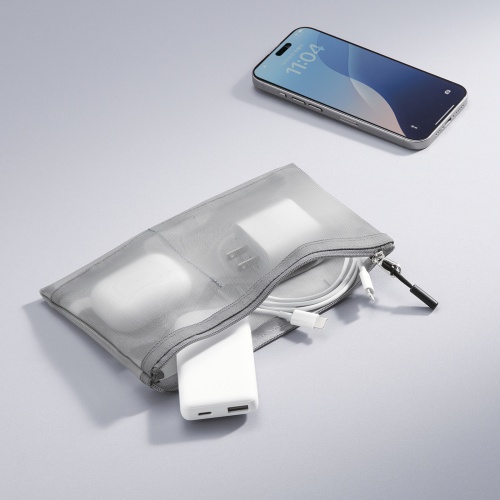 メッシュケース（メッシュポーチ・トラベルポーチ・ナイロン素材・小物入れ・幅20/高さ12cm・グレー）