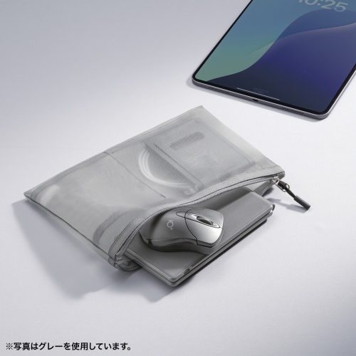 メッシュケース（メッシュポーチ・トラベルポーチ・ナイロン素材・小物入れ・幅23.5/高さ16cm・ブラック）