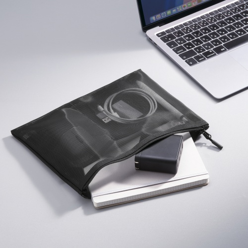 メッシュケース（メッシュポーチ・トラベルポーチ・ナイロン素材・小物入れ・幅25.5/高さ20cm・ブラック）