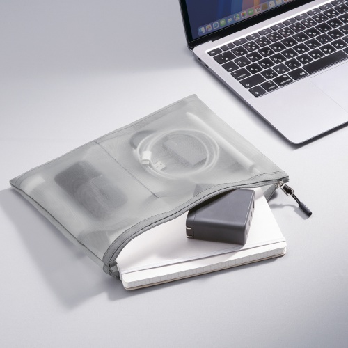 メッシュケース（メッシュポーチ・トラベルポーチ・ナイロン素材・小物入れ・幅25.5/高さ20cm・グレー）