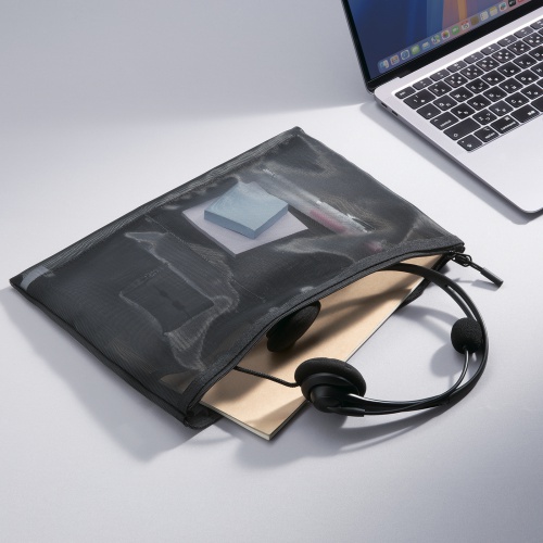 メッシュケース（メッシュポーチ・トラベルポーチ・ナイロン素材・小物入れ・幅29.5/高さ22.5cm・ブラック）