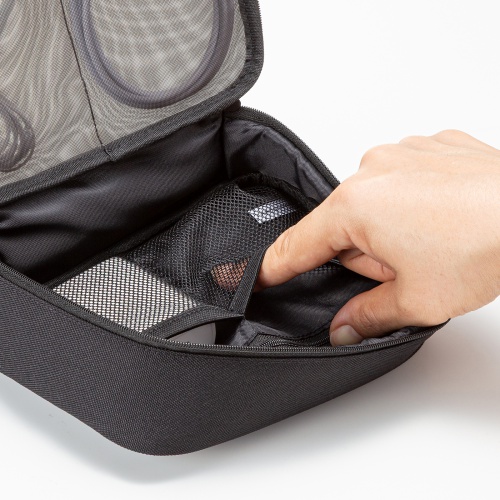 ガジェットケース（メッシュ・トラベルポーチ・モバイルバッテリー・PC周辺機器・ケーブル・整理・旅行・海外旅行・出張・収納・幅19×奥行13×高さ6.5cm・ブラック）