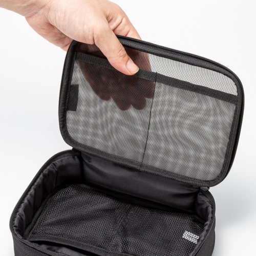 ガジェットケース（メッシュ・トラベルポーチ・モバイルバッテリー・PC周辺機器・ケーブル・整理・旅行・海外旅行・出張・収納・幅19×奥行13×高さ6.5cm・ブラック）