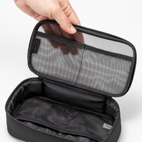 ガジェットケース（メッシュ・トラベルポーチ・モバイルバッテリー・PC周辺機器・ケーブル・整理・旅行・海外旅行・出張・収納・幅20.5×奥行10.5×高さ6.5cm・ブラック）