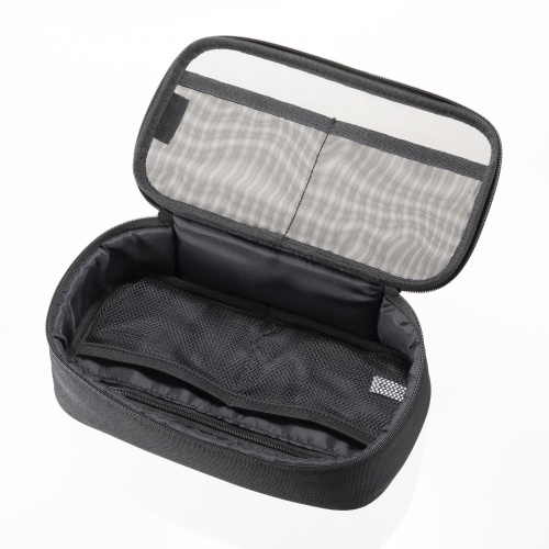 ガジェットケース（メッシュ・トラベルポーチ・モバイルバッテリー・PC周辺機器・ケーブル・整理・旅行・海外旅行・出張・収納・幅20.5×奥行10.5×高さ6.5cm・ブラック）