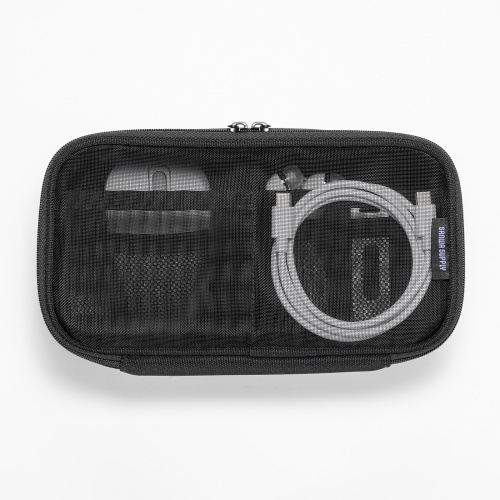 ガジェットケース（メッシュ・トラベルポーチ・モバイルバッテリー・PC周辺機器・ケーブル・整理・旅行・海外旅行・出張・収納・幅20.5×奥行10.5×高さ6.5cm・ブラック）