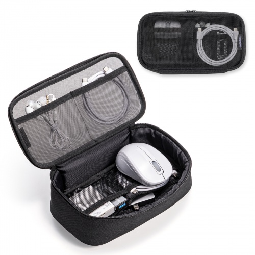 ガジェットケース（メッシュ・トラベルポーチ・モバイルバッテリー・PC周辺機器・ケーブル・整理・旅行・海外旅行・出張・収納・幅20.5×奥行10.5×高さ6.5cm・ブラック）