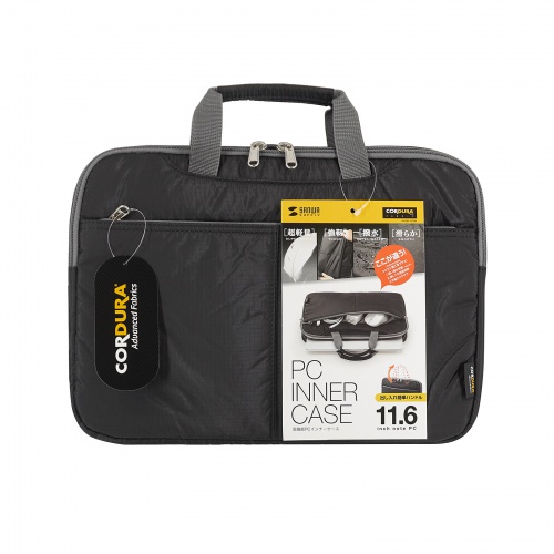 ノートパソコン インナーケース（11.6型ワイドまで対応・取っ手付き・撥水加工・ポケット付き・高耐久・バックインバック・整理・ブラック）