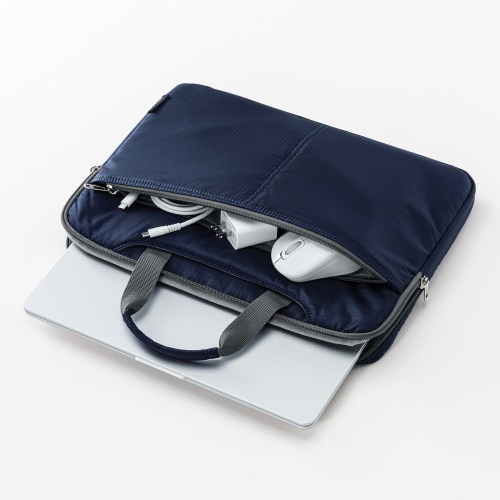 ノートパソコン インナーケース（11.6型ワイドまで対応・取っ手付き・撥水加工・ポケット付き・高耐久・バックインバック・整理・ネイビー）