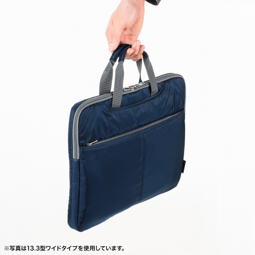 ノートパソコン インナーケース（11.6型ワイドまで対応・取っ手付き・撥水加工・ポケット付き・高耐久・バックインバック・整理・ネイビー）