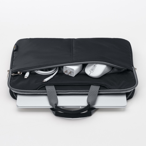 ノートパソコン インナーケース（13.3型ワイドまで対応・取っ手付き・撥水加工・ポケット付き・高耐久・バックインバック・整理・ブラック）