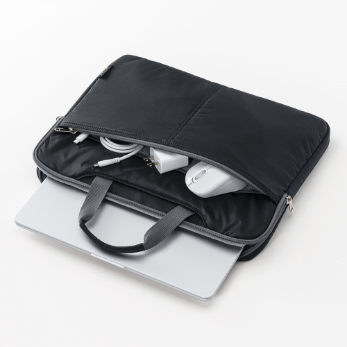 ノートパソコン インナーケース（13.3型ワイドまで対応・取っ手付き・撥水加工・ポケット付き・高耐久・バックインバック・整理・ブラック）