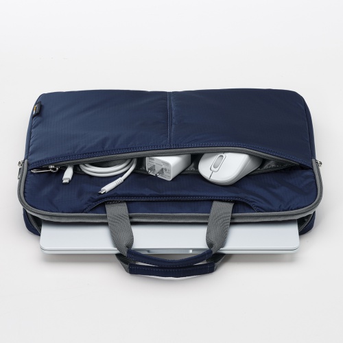 ノートパソコン インナーケース（13.3型ワイドまで対応・取っ手付き・撥水加工・ポケット付き・高耐久・バックインバック・整理・ネイビー）
