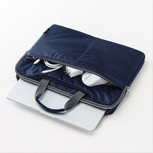 ノートパソコン インナーケース（13.3型ワイドまで対応・取っ手付き・撥水加工・ポケット付き・高耐久・バックインバック・整理・ネイビー）