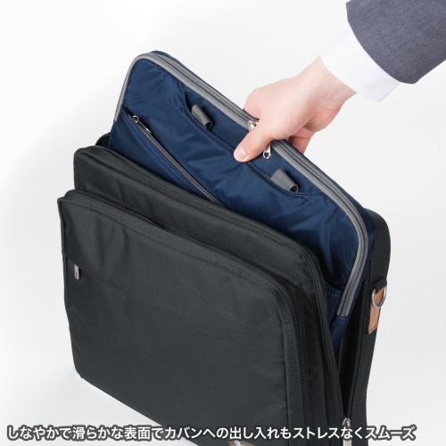 ノートパソコン インナーケース（13.3型ワイドまで対応・取っ手付き・撥水加工・ポケット付き・高耐久・バックインバック・整理・ネイビー）