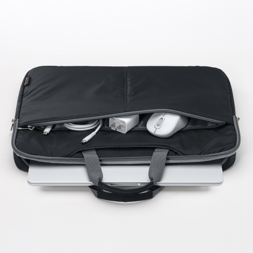 ノートパソコン インナーケース（15.6型ワイドまで対応・取っ手付き・撥水加工・ポケット付き・高耐久・バックインバック・整理・ブラック）