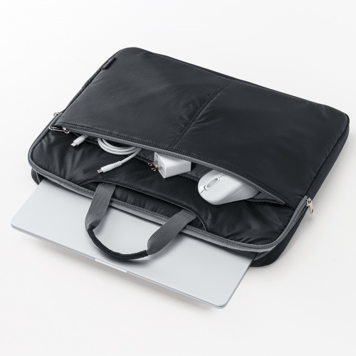 ノートパソコン インナーケース（15.6型ワイドまで対応・取っ手付き・撥水加工・ポケット付き・高耐久・バックインバック・整理・ブラック）