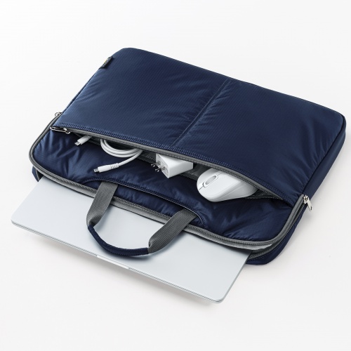 ノートパソコン インナーケース（15.6型ワイドまで対応・取っ手付き・撥水加工・ポケット付き・高耐久・バックインバック・整理・ネイビー）