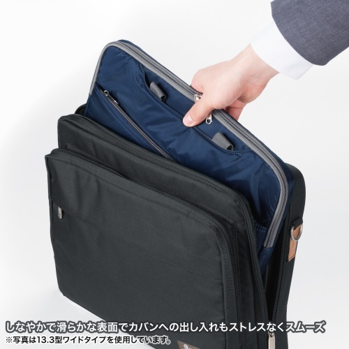 ノートパソコン インナーケース（15.6型ワイドまで対応・取っ手付き・撥水加工・ポケット付き・高耐久・バックインバック・整理・ネイビー）