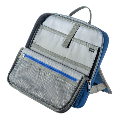 スタンドポーチ(バッグ・自立・テレワーク・小物入れ・卓上・アクセサリ/ガジェット収納・Lサイズ・ブルー)