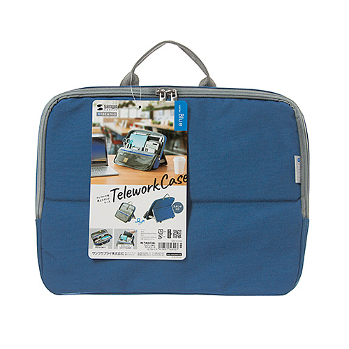 スタンドポーチ(バッグ・自立・テレワーク・小物入れ・卓上・アクセサリ/ガジェット収納・Lサイズ・ブルー)