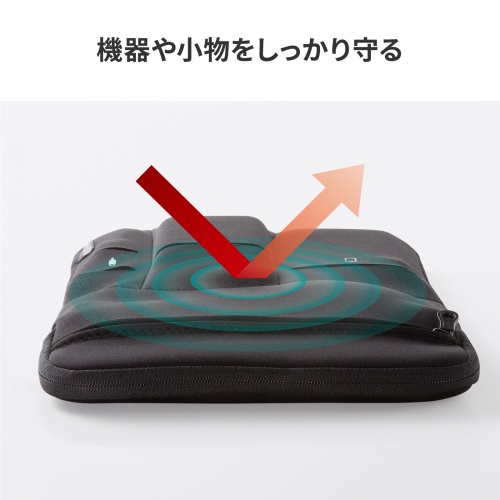 ノートパソコンケース（13.3型・14型ワイド対応・インナーケース・外ポケット付・周辺機器収納・通勤用・オフィス移動用・ブラック）