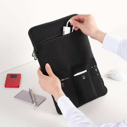 ノートパソコンケース（15.6型・16型ワイド対応・インナーケース・外ポケット付・周辺機器収納・通勤用・オフィス移動用・ブラック）