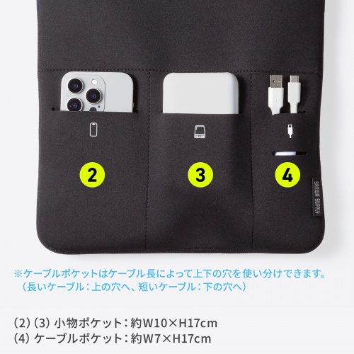 ノートパソコンケース（15.6型・16型ワイド対応・インナーケース・外ポケット付・周辺機器収納・通勤用・オフィス移動用・ブラック）