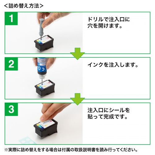 詰め替えインク（キヤノン・BC-366対応・最大約10回・30ml・工具付き）