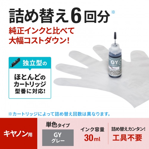 詰め替えインク（キャノン・グレー・30ml・工具不要）