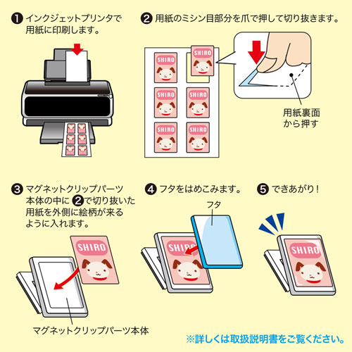 オリジナルのマグネットクリップが作れる、インクジェット手作りマグネットクリップ（2個分） JP-MAGP7 サンワサプライ