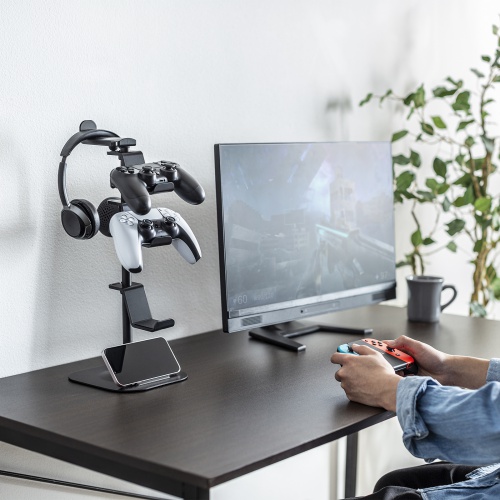ゲームコントローラースタンド（ゲームパッドスタンド・ヘッドホンホルダー付き・ブラック）