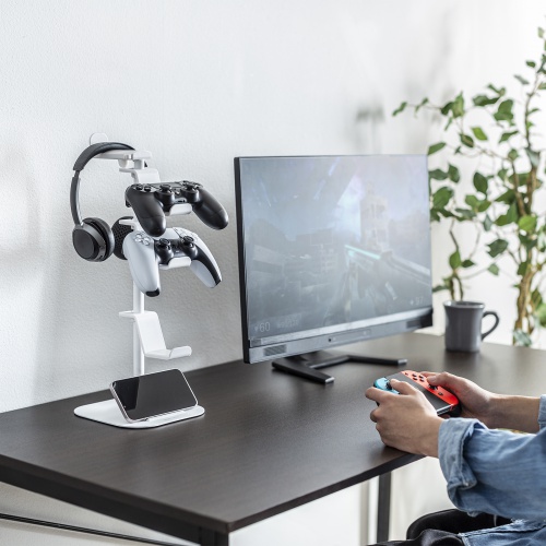 ゲームコントローラースタンド（ゲームパッドスタンド・ヘッドホンホルダー付き・ホワイト）JY-STN1W