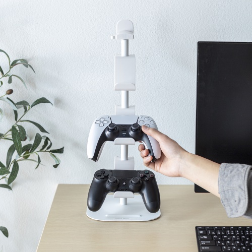 ゲームコントローラースタンド（ゲームパッドスタンド・ヘッドホンホルダー付き・ホワイト）JY-STN1W
