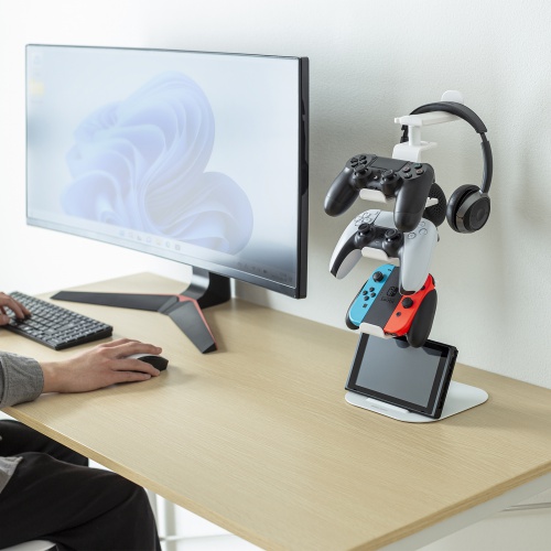 ゲームコントローラースタンド（ゲームパッドスタンド・ヘッドホンホルダー付き・ホワイト）JY-STN1W