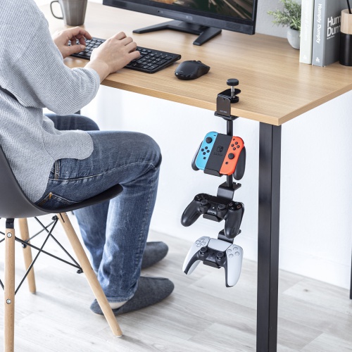 ゲームコントローラースタンド（クランプ固定・ゲームパッドスタンド・ ヘッドホンスタンド・収納スタンド・4段・ブラック）