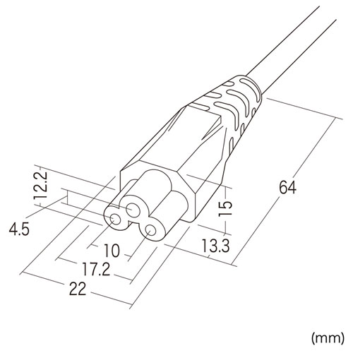 電源コード（3P・ストレートプラグ・2m・アース付き）　KB-DM3S-2　サンワサプライ