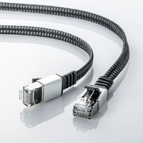 カテゴリ6AメッシュフラットLANケーブル（ブラック＆グレー・2m） KB-FL6AME-02BK